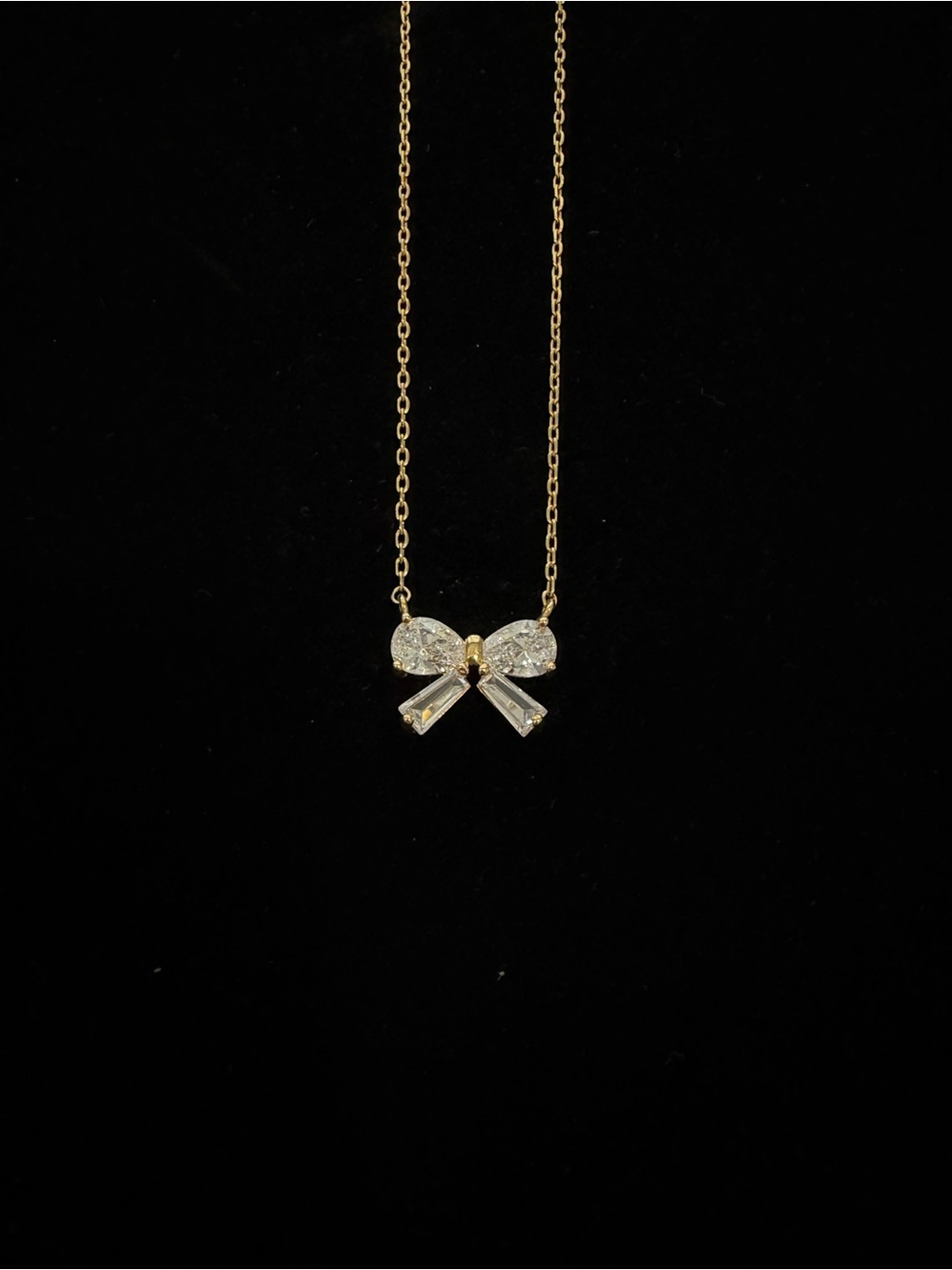 Delicate Gold Bow Pendant Necklace with Clear Crystals